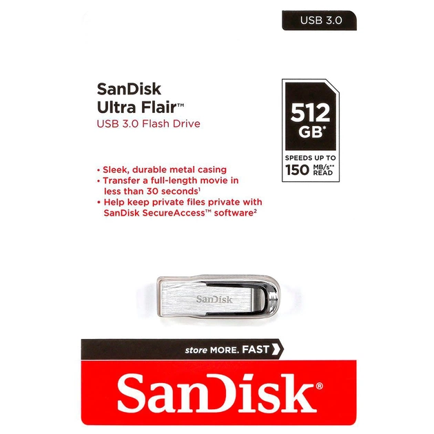 USB флеш накопитель SanDisk 512GB Ultra Flair Silver-Black USB 3.0 (SDCZ73-512G-G46) - изображение 5