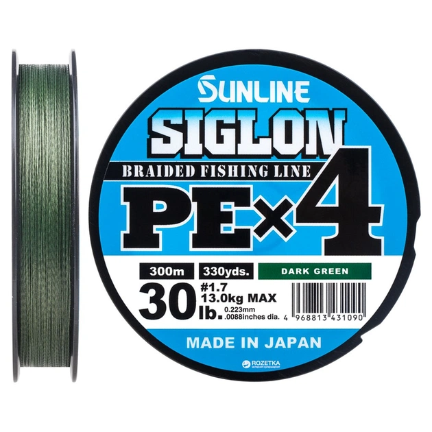Шнур Sunline Siglon PE н4 300m 1.7/0.223mm 30lb/13.0kg Dark Green (1658.09.49) - изображение 1