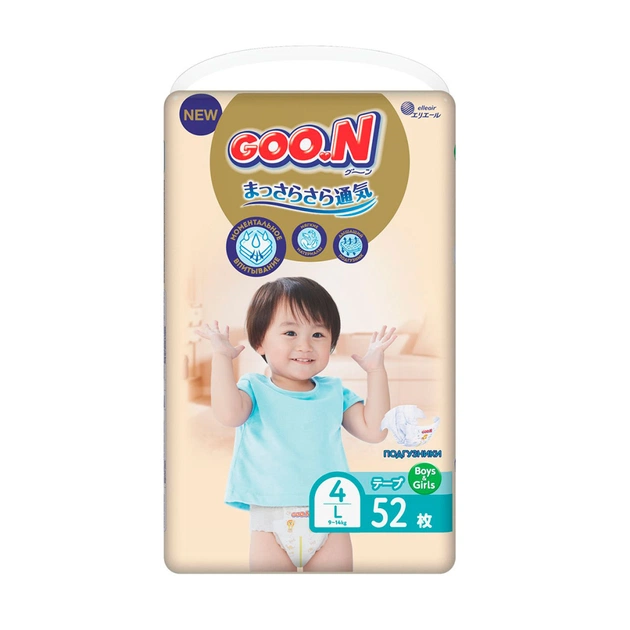 Підгузки GOO.N Premium Soft 9-14 кг Розмір 4 L На липучках 52 шт (F1010101-155) - зображення 1
