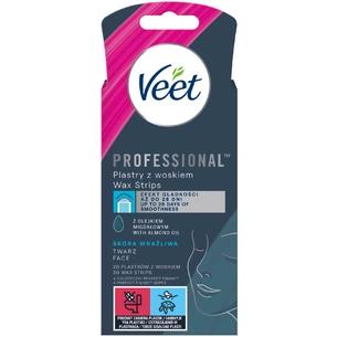 Воскові смужки Veet Professional для чутливої шкіри обличчя з Олією мигдалю 20 шт. (5900627074253) зображення 1
