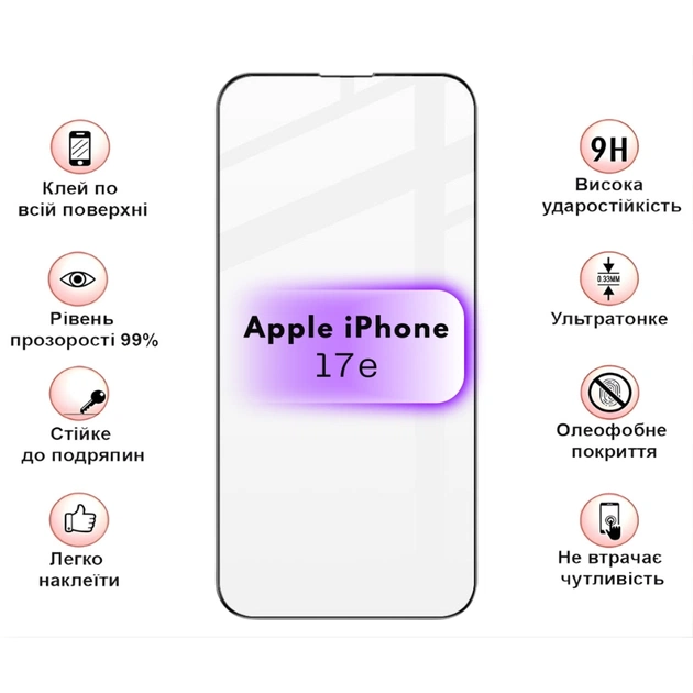 Стекло защитное BeCover Apple iPhone 17e Black (715141) - изображение 3