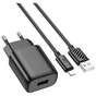 Зарядний пристрій HOCO C134A Solid USB + cable USB to Lightning Black (6942007621311) - зменшене зображення 1