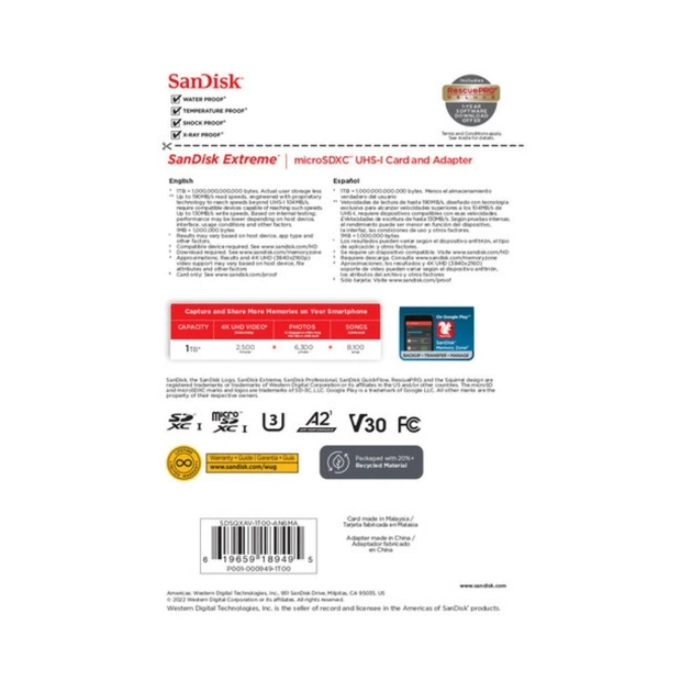 Карта пам'яті SanDisk 1TB microSD class 10 UHS-I U3 V30 Extreme (SDSQXAV-1T00-GN6MA) - picture 6