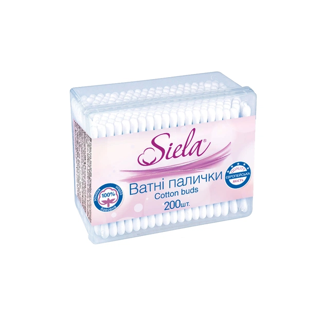 Ватні палички Siela Пластикова коробка 200 шт. (4820159840465) - зображення 1