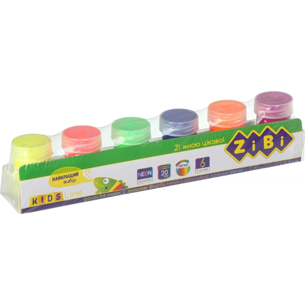 Гуашевые краски ZiBi KIDS Line NEON 6 цветов по 20 мл (ZB.6690) - изображение 1