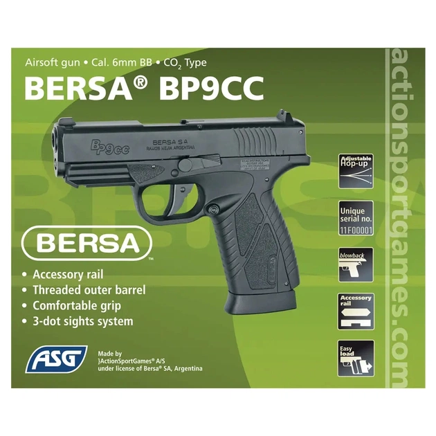 Страйкбольний пістолет ASG Bersa BP9CC Blowback CO2 (17308) - picture 6