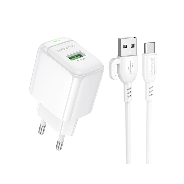 Зарядное устройство BOROFONE 1xUSB QC3.0 18W + cable UAB-A to USB-C BAS42A white (6941991113802) - изображение 1