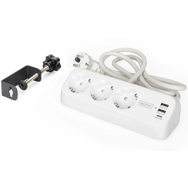 Сетевой фильтр питания Digitus 3 розетки, 2xUSB-A, 1xUSB-C,1.5м, White (DA-70626) - изображение 1