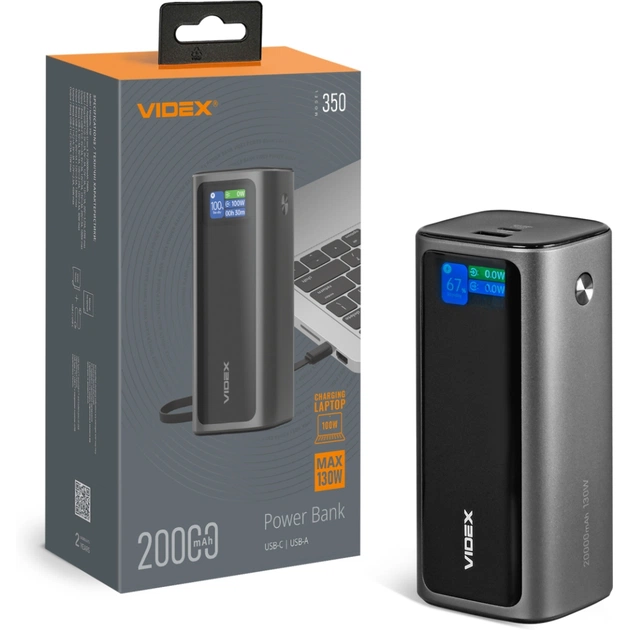 Батарея універсальна Videx 20000mAh 130W PD/100W TFT LCD Display (VPB-350-G) - зображення 1