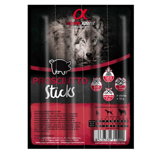 Ласощі для собак Alpha Spirit DOG Sticks Prosciutto напіввологі з прошуто, палички 40 г (8436586310400) - зображення 1