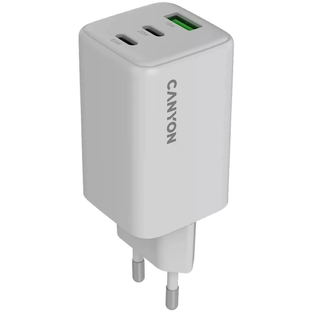 Зарядное устройство Canyon CU65ACC GaN 65W 2xPD 1xQC EU White (CNS-CUW65ACC) - изображение 1
