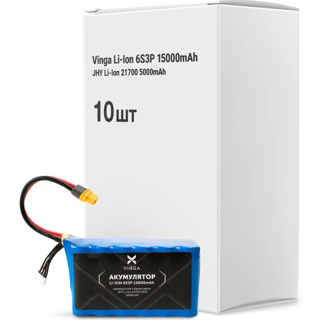 Акумуляторний блок Vinga Li-Ion 6S3P 15000mAh коробка 10 шт (JHY Li-Ion 21700 5000mAh) (V6S3P-10PCS-15000MAH) - зображення 1