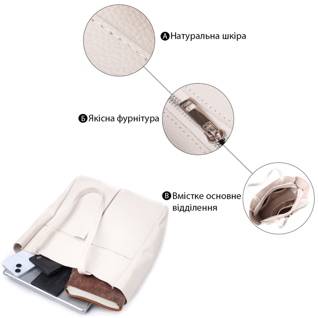 Сумка Shvigel Шопер з натуральної шкіри Бежева (22843) - зображення 4