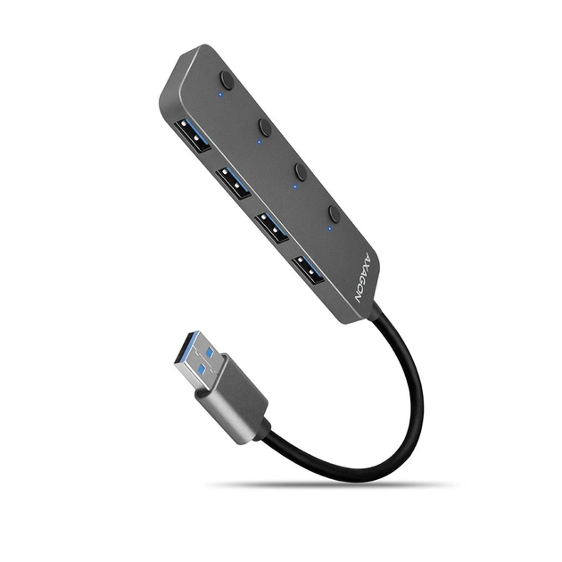Концентратор AXAGON USB 3.1 to 4xUSB 3.0 0.2m switch black (HUE-MSA) - изображение 1