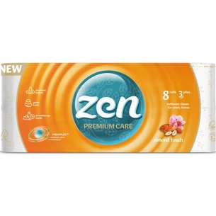 Туалетний папір Zen Premium Care Almond Touch 3 шари 8 рулонів (5944582100053) зображення 1