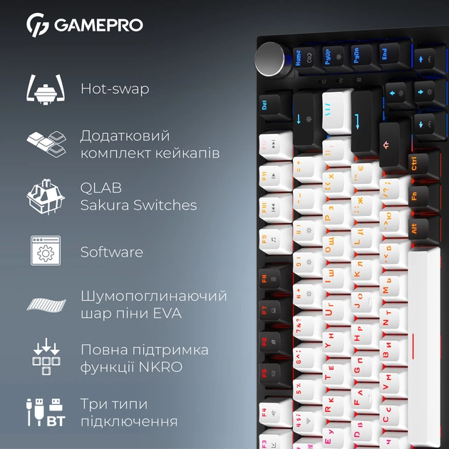Клавиатура беспроводная GamePro Asgard Valhalla QLAB Sakura Switch Black (MK160-B-QS-PRO) - изображение 13