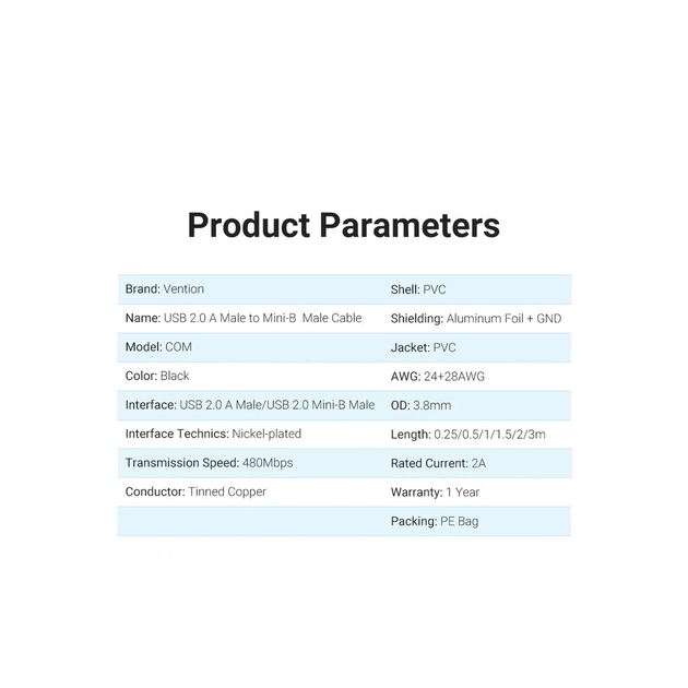 Дата кабель USB 2.0 AM to Mini 5P 2.0m black Vention (COMBH) - зображення 10