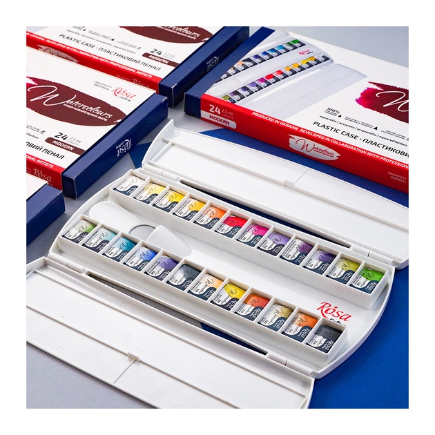 Акварельні фарби Rosa Gallery Modern 24 кольри по 2,5 мл кювет, пенал (4823098541110) - picture 3