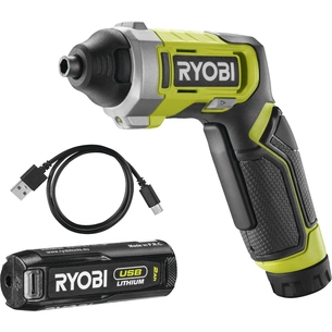 Викрутка акумуляторна Ryobi RSD4-120T 4В, USB, Lithium, 1х2Ah, 5Нм, 200об/хв, кейс, 10 насадок (5133006210) зображення 1