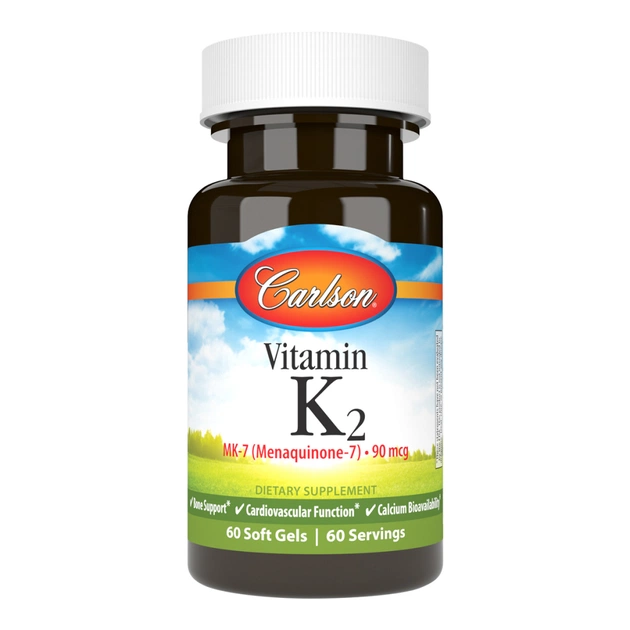 Вітамін Carlson Вітамін K2, MK-7, 90 мкг, Vitamin K2 as MK-7, 60 желатинових (CL10710) - зображення 1