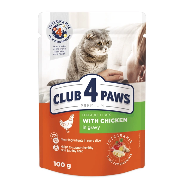 Вологий корм для кішок Club 4 Paws в соусі з куркою 100 г (4820083908910) - зображення 1