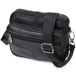 Сумка Vintage Горизонтальна поясна з натуральної шкіри Чорна (21485) зображення 1