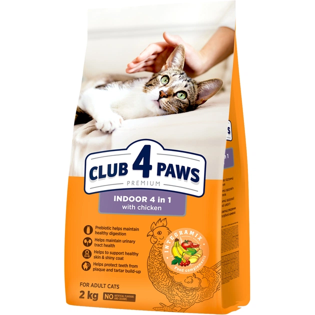 Сухой корм для кошек Club 4 Paws Premium обитающих в помещении "4в1" 2 кг (4820215368780) - изображение 1