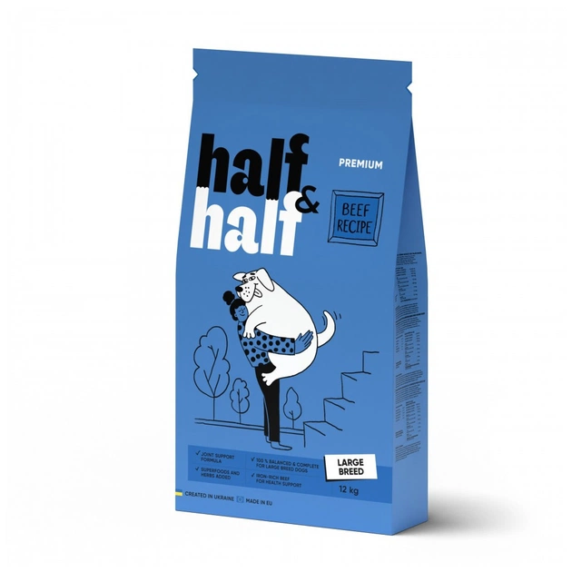 Сухой корм для собак Half&Half для больших пород с говядиной 12 кг (4820261920772) - изображение 1