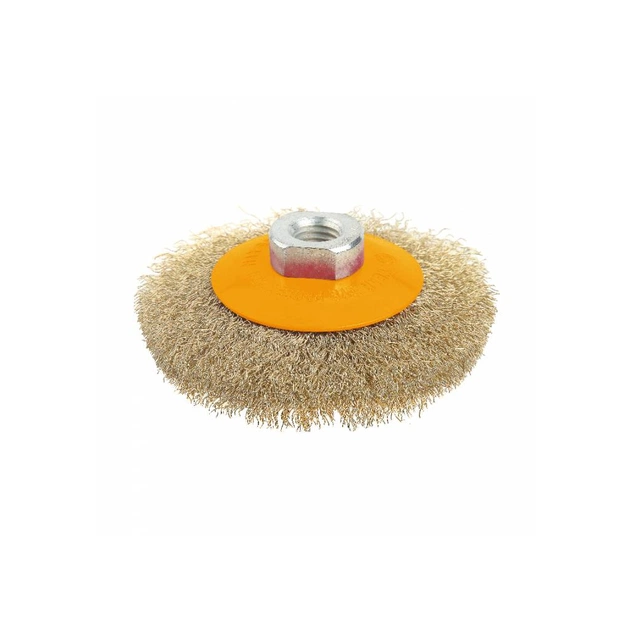 Щітка для електроінструменту Tolsen конічна 100 мм М14, гофрований латунований дріт 0.3 мм (77627) - picture 1