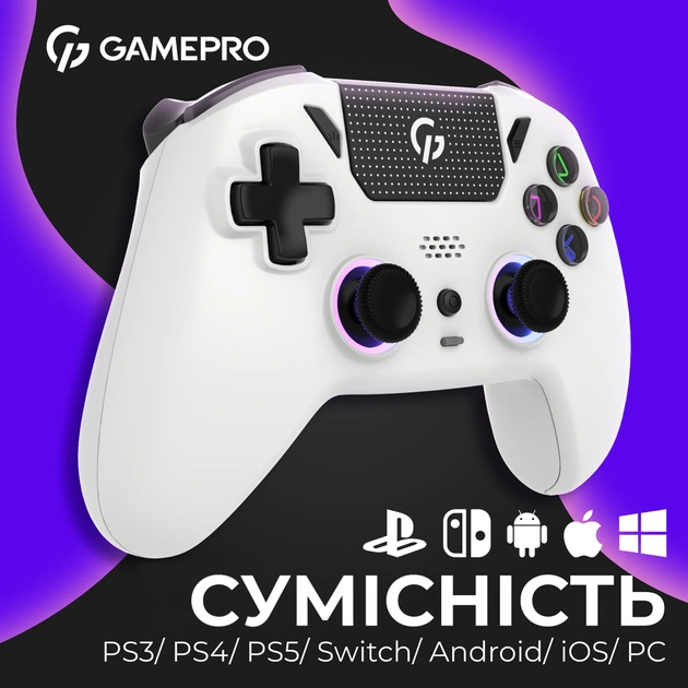 Геймпад GamePro GPS20W 2.4G/BT 5.1/USB (Switch/PC/PS/iOS/Android) RGB White (GPS20W) - изображение 5