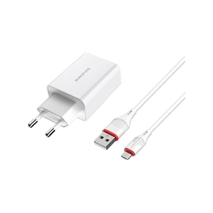 Зарядний пристрій BOROFONE BA21A Long Journey USB QC3.0 + cable USB to Micro 5P 18W White (6931474702470) зображення 1