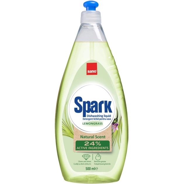 Засіб для ручного миття посуду Sano Spark Лемонграс 500 мл (7290102993376) - изображение 1