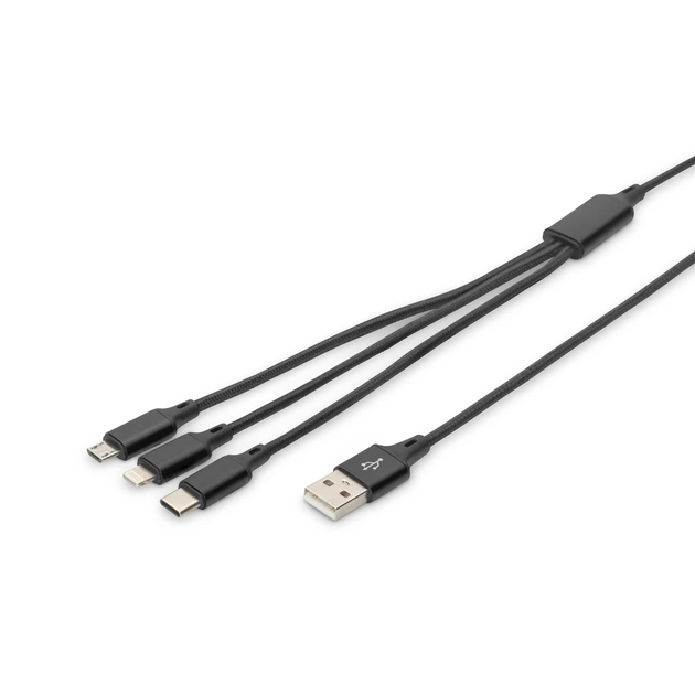 Дата кабель USB 2.0 AM to Lightning + Micro 5P + USB-C 1.0m charge only Digitus (AK-300160-010-S) - зображення 1