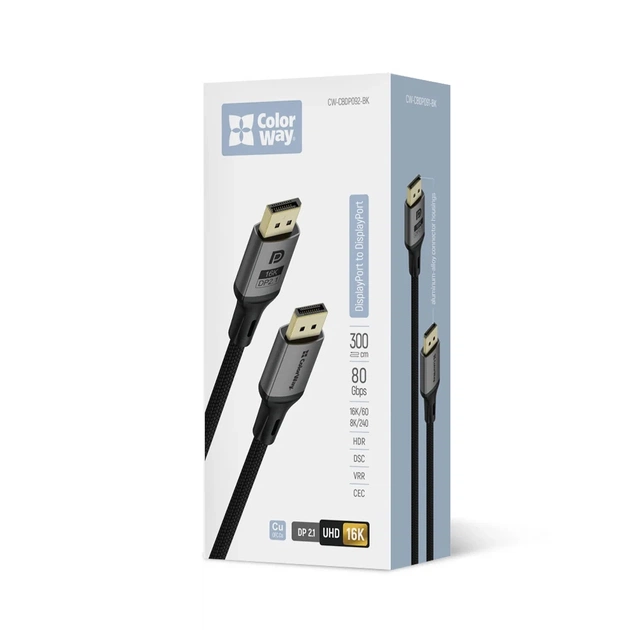 Кабель мультимедійний DisplayPort M to DisplayPort M 3.0m V2.1 16K black ColorWay (CW-CBDP092-BK) - picture 5