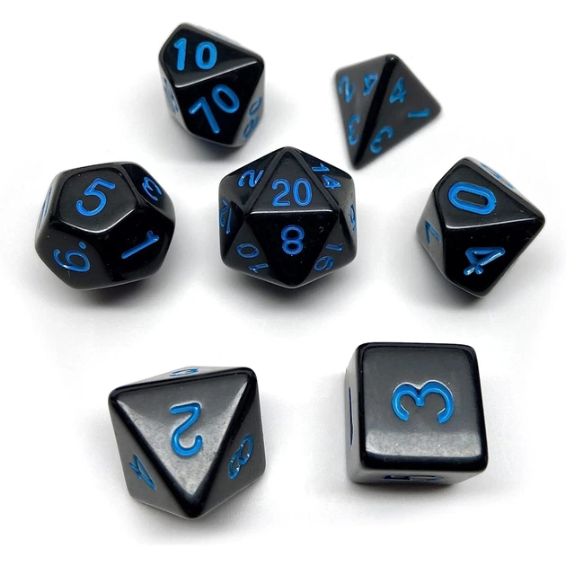 Набор кубиков для настольных игр Games 7 Days Opaque 7 Dice Set - Black (w-blue) (g7dopaq12) - изображение 1