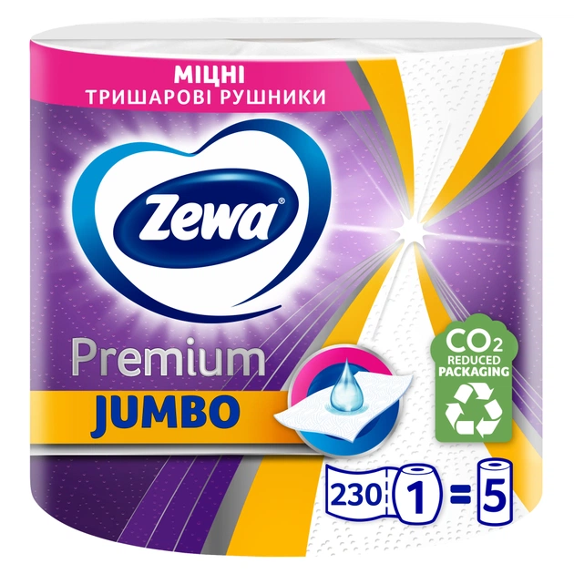 Паперові рушники Zewa Jumbo Premium 3 шари 1 рулон 230 відривів (7322541192017) - picture 1