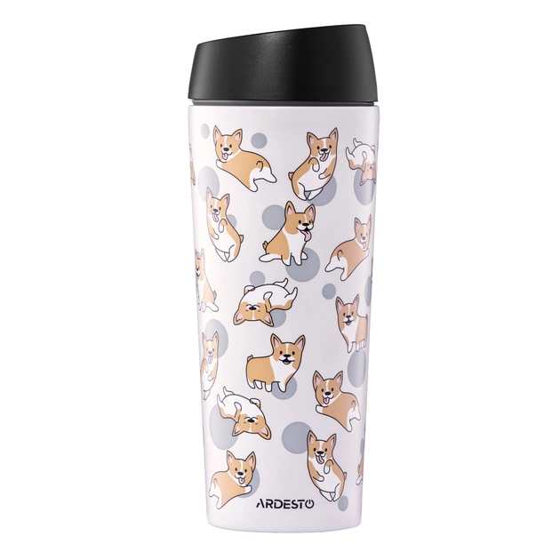 Термокружка ARDESTO Coffee Time Animals Corgi 450мл, нержавіюча сталь, сірий (AR2645CR) - зображення 1