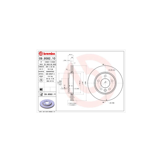 Тормозной диск Brembo 09.9582.10 - изображение 1