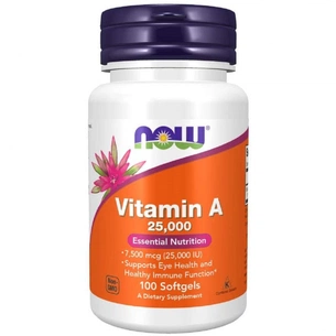 Вітамін Now Foods Вітамін А, Vitamin A, 25,000 МE, 100 желатинових капсул (NF0340) зображення 1