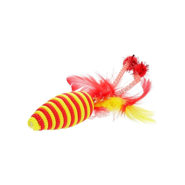 Игрушка для кошек Hippie Pet Мышка с перьями оранжевая 16.5 см (HIPCT2304024O) - изображение 1