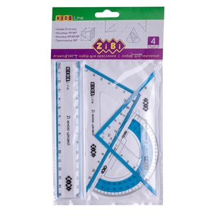 Лінійка ZiBi Комплект: Лінійка 15см, 2 косинця, транспортир, з блакитною смужкою (ZB.5687-14) зображення 1