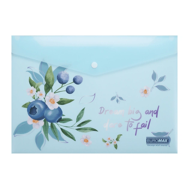Папка - конверт Buromax А4 на кнопке, BLUEBERRY ARABESKI, полупрозрачная, аквамарин (BM.3943-52) - изображение 1