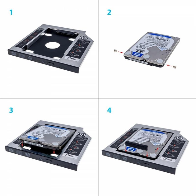 Адаптер Grand-X HDD 2.5" в отсек привода ноутбука SATA/SATA3 Slim 9,5mm (HDC-24C) - изображение 1