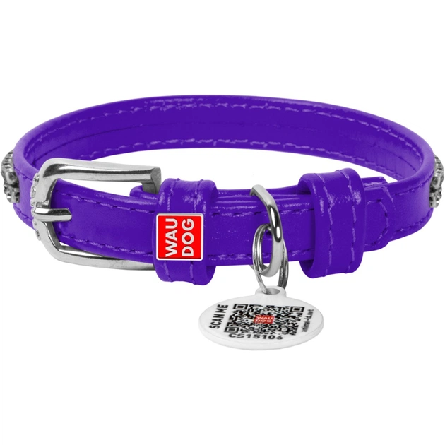 Ошейник для животных WAUDOG Glamour с QR-паспортом "Стразы" XS Ш 9 мм фиолетовый (33069) - изображение 1