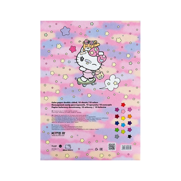 Кольоровий папір Kite А4 двосторонній Hello Kitty 15арк/15 кол (HK24-250) - зображення 4