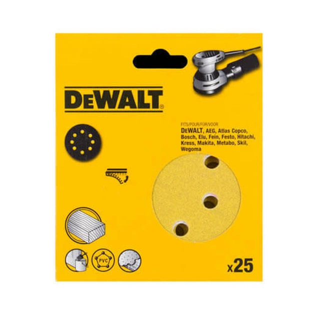 Наждачная бумага DeWALT самоклеющаяся d=125мм, зерно 40, для эксцентриковых шлифмашин, 25шт. (DT3111XM) - изображение 1