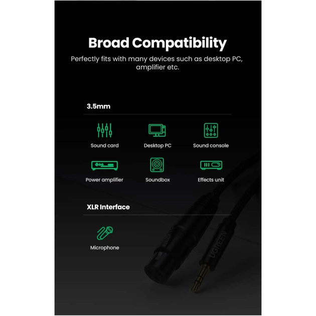 Кабель мультимедійний 3.5mm M to XLR F 1.0m AV182 black Ugreen (20763) - picture 8