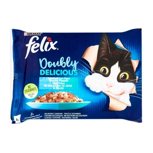Вологий корм для кішок Purina Felix Doubly Delicious з лососем, сардиною, фореллю та скумбрією 4х85 г (7613287487391) зображення 1