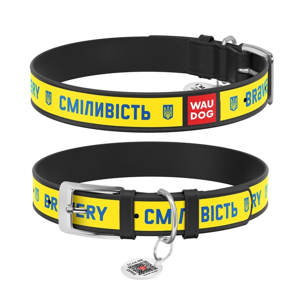 Нашийник для тварин WAUDOG Design з QR паспортом "Сміливість" Ш 12 мм Д 18-24 см чорний (3601-0231-01) - изображение 1