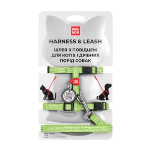Шлея для котів WAUDOG Re-cotton з повідком пластиковий фастекс XS салатова (14705) зображення 1